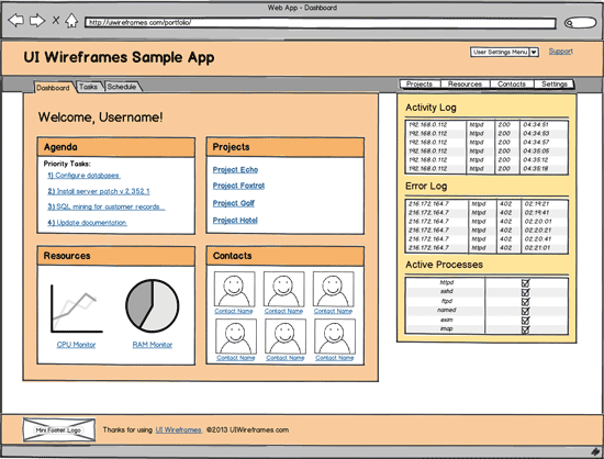 Web App Wireframe Example - Matrix
