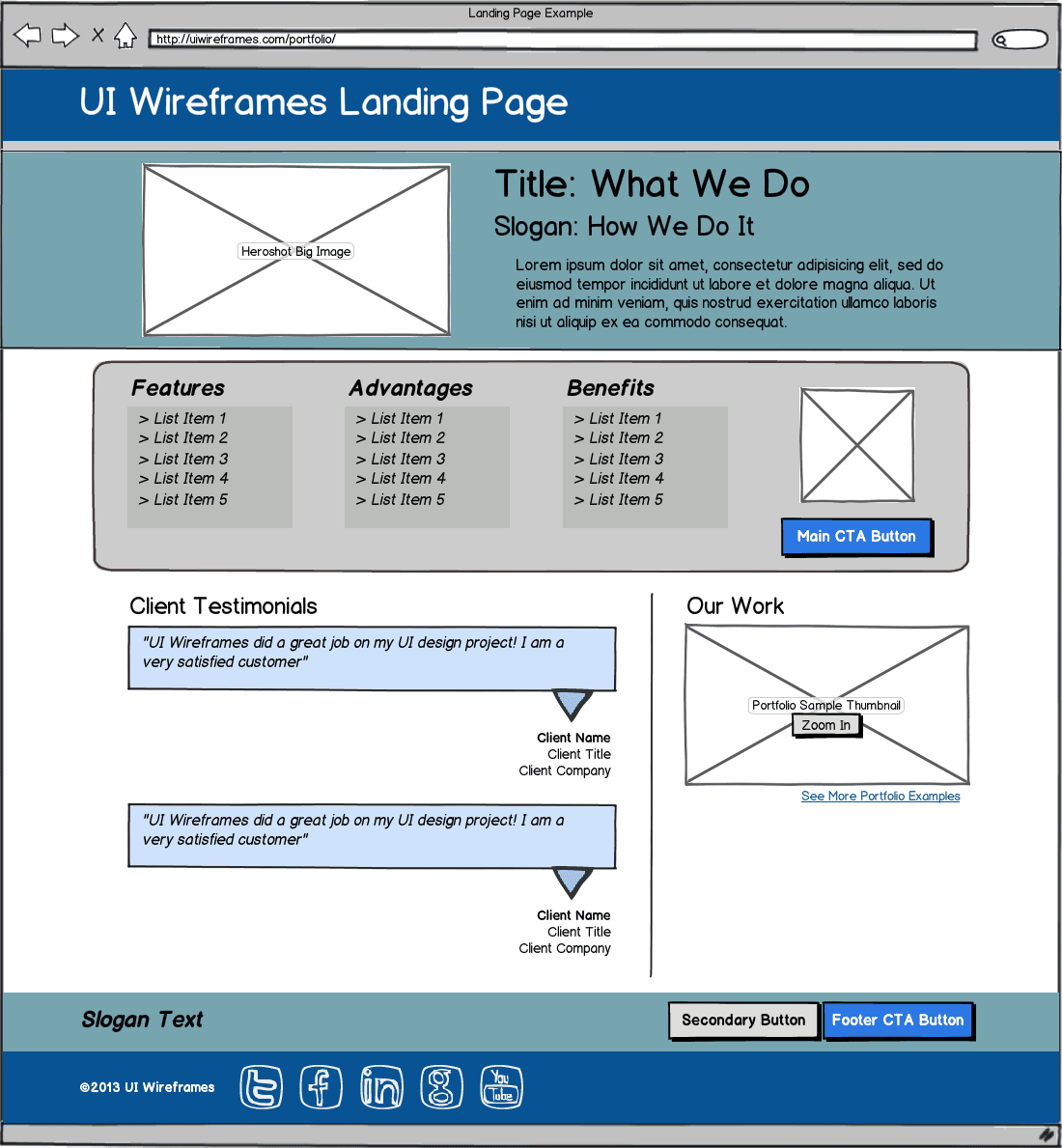 Landing Page Wireframe Design Services UI Wireframes