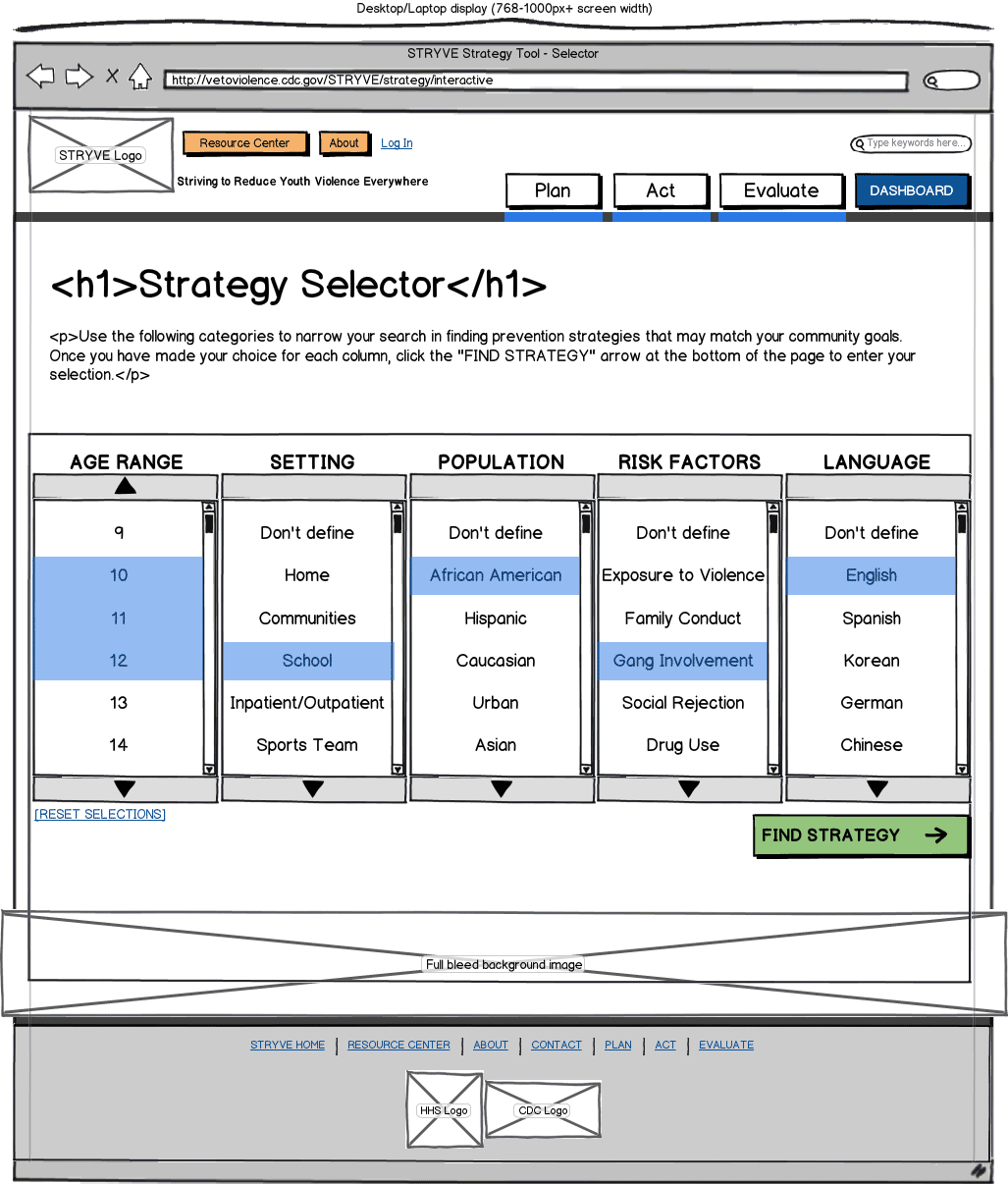 Responsive Web App Wireframe Example