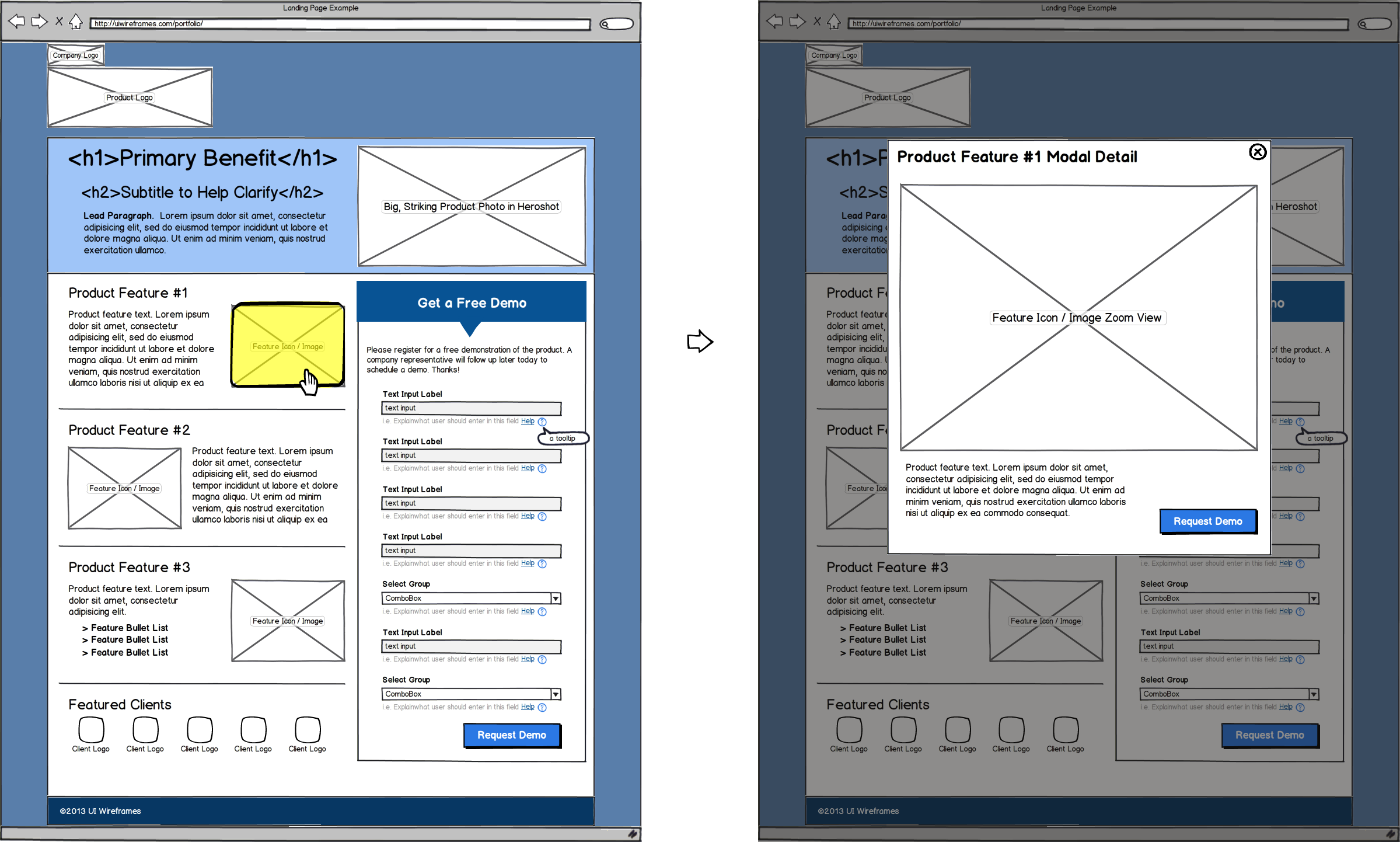 Landing Page Wireframe Example - Interaction