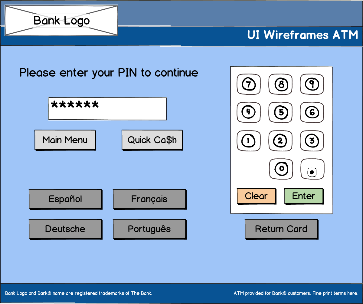 ATM Login Screen Wireframe Example